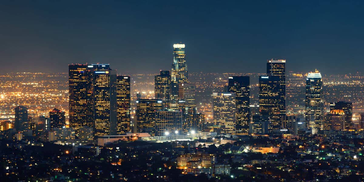 Los,Angeles,Downtown,Buildings,At,Night